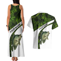 Crappie Fishing Green Camo Couples Matching Tank Maxi Dress and Hawaiian Shirt with Leaf Camouflage and Custom Name Design - Wonder Print Shop