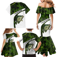 Crappie Fishing Green Camo Family Matching Mermaid Dress and Hawaiian Shirt with Leaf Camouflage and Custom Name Design - Wonder Print Shop