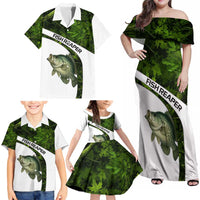 Crappie Fishing Green Camo Family Matching Off Shoulder Maxi Dress and Hawaiian Shirt with Leaf Camouflage and Custom Name Design - Wonder Print Shop