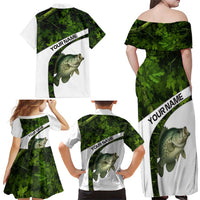 Crappie Fishing Green Camo Family Matching Off Shoulder Maxi Dress and Hawaiian Shirt with Leaf Camouflage and Custom Name Design - Wonder Print Shop