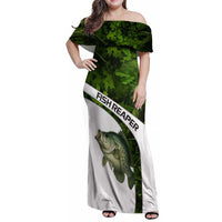 Crappie Fishing Green Camo Family Matching Off Shoulder Maxi Dress and Hawaiian Shirt with Leaf Camouflage and Custom Name Design - Wonder Print Shop