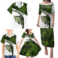 Crappie Fishing Green Camo Family Matching Puletasi and Hawaiian Shirt with Leaf Camouflage and Custom Name Design - Wonder Print Shop