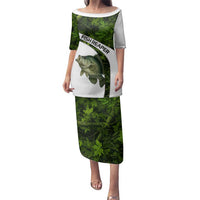Crappie Fishing Green Camo Family Matching Puletasi and Hawaiian Shirt with Leaf Camouflage and Custom Name Design - Wonder Print Shop