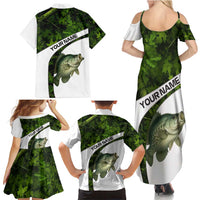Crappie Fishing Green Camo Family Matching Summer Maxi Dress and Hawaiian Shirt with Leaf Camouflage and Custom Name Design - Wonder Print Shop