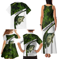 Crappie Fishing Green Camo Family Matching Tank Maxi Dress and Hawaiian Shirt with Leaf Camouflage and Custom Name Design - Wonder Print Shop