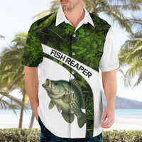 Crappie Fishing Green Camo Hawaiian Shirt with Leaf Camouflage and Custom Name Design - Wonder Print Shop