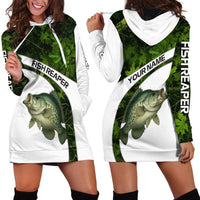 Crappie Fishing Green Camo Hoodie Dress with Leaf Camouflage and Custom Name Design - Wonder Print Shop