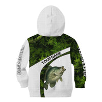 Crappie Fishing Green Camo Kid Hoodie with Leaf Camouflage and Custom Name Design - Wonder Print Shop