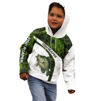 Crappie Fishing Green Camo Kid Hoodie with Leaf Camouflage and Custom Name Design - Wonder Print Shop