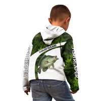Crappie Fishing Green Camo Kid Hoodie with Leaf Camouflage and Custom Name Design - Wonder Print Shop