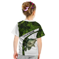 Crappie Fishing Green Camo Kid T Shirt with Leaf Camouflage and Custom Name Design - Wonder Print Shop