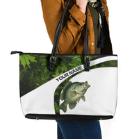 Crappie Fishing Green Camo Leather Tote Bag with Leaf Camouflage and Custom Name Design - Wonder Print Shop