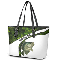 Crappie Fishing Green Camo Leather Tote Bag with Leaf Camouflage and Custom Name Design - Wonder Print Shop