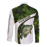 Crappie Fishing Green Camo Long Sleeve Button Shirt with Leaf Camouflage and Custom Name Design - Wonder Print Shop