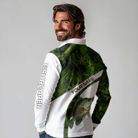 Crappie Fishing Green Camo Long Sleeve Polo Shirt with Leaf Camouflage and Custom Name Design - Wonder Print Shop