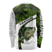 Crappie Fishing Green Camo Long Sleeve Shirt with Leaf Camouflage and Custom Name Design - Wonder Print Shop