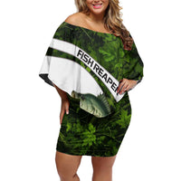 Crappie Fishing Green Camo Off Shoulder Short Dress with Leaf Camouflage and Custom Name Design - Wonder Print Shop