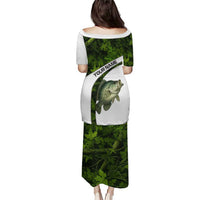 Crappie Fishing Green Camo Puletasi with Leaf Camouflage and Custom Name Design - Wonder Print Shop