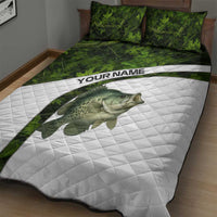 Crappie Fishing Green Camo Quilt Bed Set with Leaf Camouflage and Custom Name Design - Wonder Print Shop