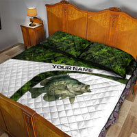 Crappie Fishing Green Camo Quilt Bed Set with Leaf Camouflage and Custom Name Design - Wonder Print Shop