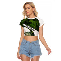 Crappie Fishing Green Camo Raglan Cropped T Shirt with Leaf Camouflage and Custom Name Design - Wonder Print Shop
