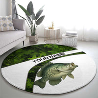 Crappie Fishing Green Camo Round Carpet with Leaf Camouflage and Custom Name Design - Wonder Print Shop