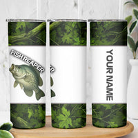 Crappie Fishing Green Camo Skinny Tumbler with Leaf Camouflage and Custom Name Design - Wonder Print Shop