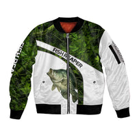 Crappie Fishing Green Camo Sleeve Zip Bomber Jacket with Leaf Camouflage and Custom Name Design - Wonder Print Shop
