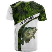 Crappie Fishing Green Camo T Shirt with Leaf Camouflage and Custom Name Design - Wonder Print Shop
