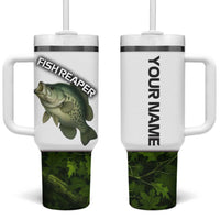 Crappie Fishing Green Camo Tumbler With Handle with Leaf Camouflage and Custom Name Design - Wonder Print Shop
