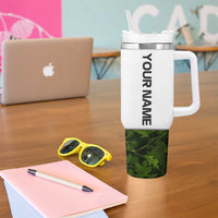 Crappie Fishing Green Camo Tumbler With Handle with Leaf Camouflage and Custom Name Design - Wonder Print Shop