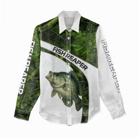 Crappie Fishing Green Camo Women Casual Shirt with Leaf Camouflage and Custom Name Design - Wonder Print Shop