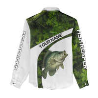Crappie Fishing Green Camo Women Casual Shirt with Leaf Camouflage and Custom Name Design - Wonder Print Shop