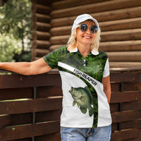 Crappie Fishing Green Camo Women Polo Shirt with Leaf Camouflage and Custom Name Design - Wonder Print Shop