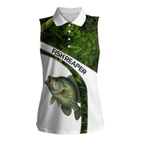 Crappie Fishing Green Camo Women Sleeveless Polo Shirt with Leaf Camouflage and Custom Name Design - Wonder Print Shop