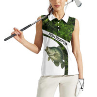 Crappie Fishing Green Camo Women Sleeveless Polo Shirt with Leaf Camouflage and Custom Name Design - Wonder Print Shop