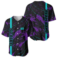 Strike Bowling Graphic Baseball Jersey with Purple Black Marble Texture and Custom Team Name - Wonder Print Shop