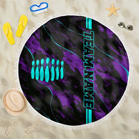 Strike Bowling Graphic Beach Blanket with Purple Black Marble Texture and Custom Team Name - Wonder Print Shop