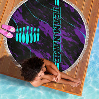 Strike Bowling Graphic Beach Blanket with Purple Black Marble Texture and Custom Team Name - Wonder Print Shop