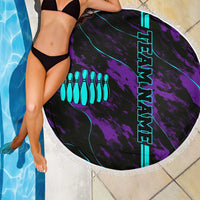 Strike Bowling Graphic Beach Blanket with Purple Black Marble Texture and Custom Team Name - Wonder Print Shop