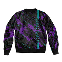 Strike Bowling Graphic Bomber Jacket with Purple Black Marble Texture and Custom Team Name - Wonder Print Shop