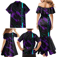 Strike Bowling Graphic Family Matching Mermaid Dress and Hawaiian Shirt with Purple Black Marble Texture and Custom Team Name - Wonder Print Shop
