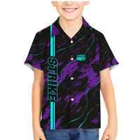 Strike Bowling Graphic Family Matching Mermaid Dress and Hawaiian Shirt with Purple Black Marble Texture and Custom Team Name - Wonder Print Shop