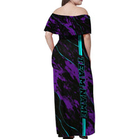 Strike Bowling Graphic Family Matching Off Shoulder Maxi Dress and Hawaiian Shirt with Purple Black Marble Texture and Custom Team Name - Wonder Print Shop