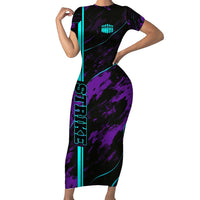 Strike Bowling Graphic Family Matching Short Sleeve Bodycon Dress and Hawaiian Shirt with Purple Black Marble Texture and Custom Team Name - Wonder Print Shop