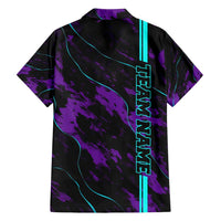 Strike Bowling Graphic Family Matching Summer Maxi Dress and Hawaiian Shirt with Purple Black Marble Texture and Custom Team Name - Wonder Print Shop