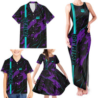 Strike Bowling Graphic Family Matching Tank Maxi Dress and Hawaiian Shirt with Purple Black Marble Texture and Custom Team Name - Wonder Print Shop