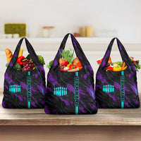 Strike Bowling Graphic Grocery Bag with Purple Black Marble Texture and Custom Team Name - Wonder Print Shop