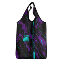 Strike Bowling Graphic Grocery Bag with Purple Black Marble Texture and Custom Team Name - Wonder Print Shop