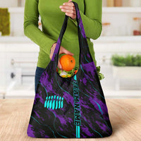 Strike Bowling Graphic Grocery Bag with Purple Black Marble Texture and Custom Team Name - Wonder Print Shop